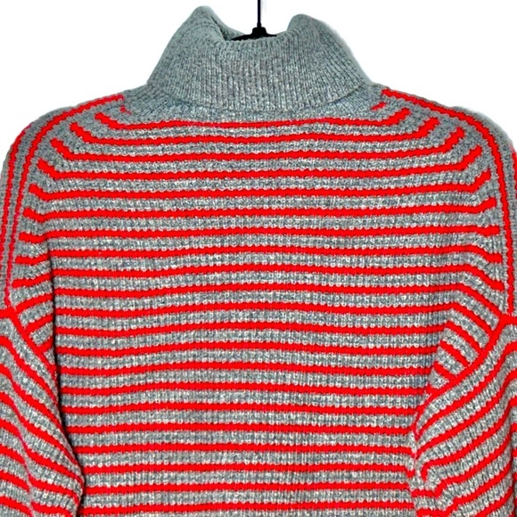NWT Madewell Merino Wool Waffle-Knit Turtleneck, Gray & Red Stripe, Sizes M & L - Picture 4 of 10